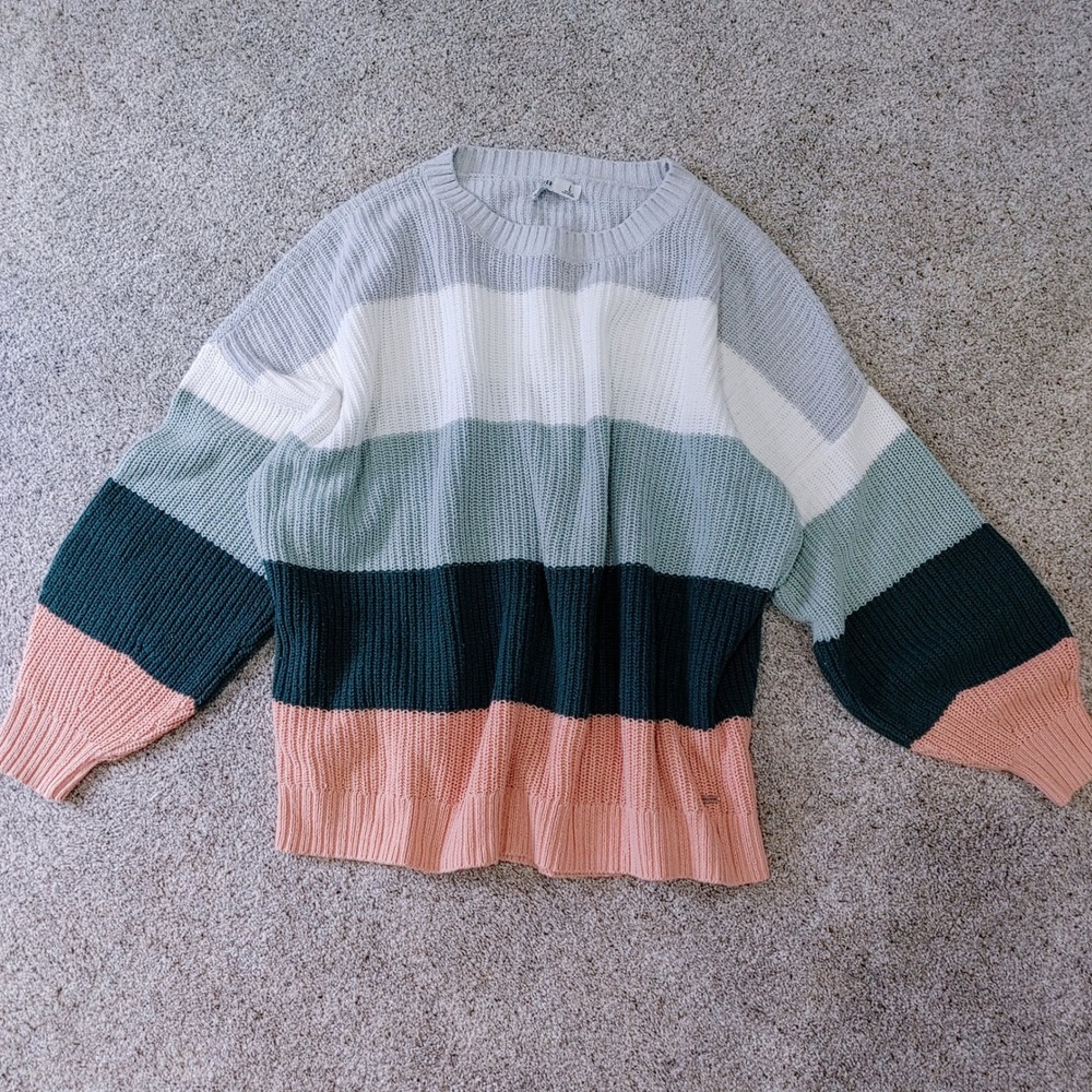Colorblock Hollister Womens Oversized Shaker Knit Striped Crewneck Sweater Large